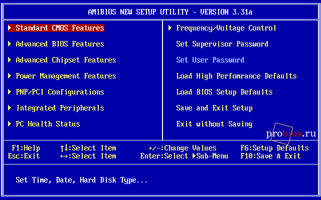 Главное меню AMI BIOS версии 3.31